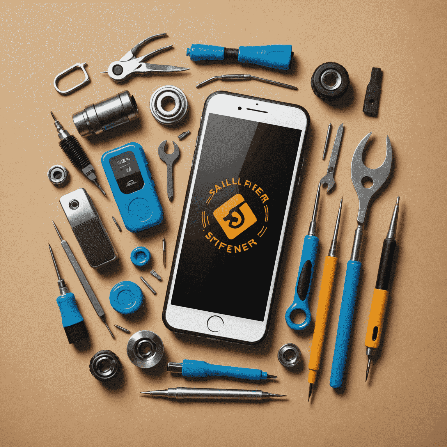 Salifnera logo - A stylized mobile phone with repair tools