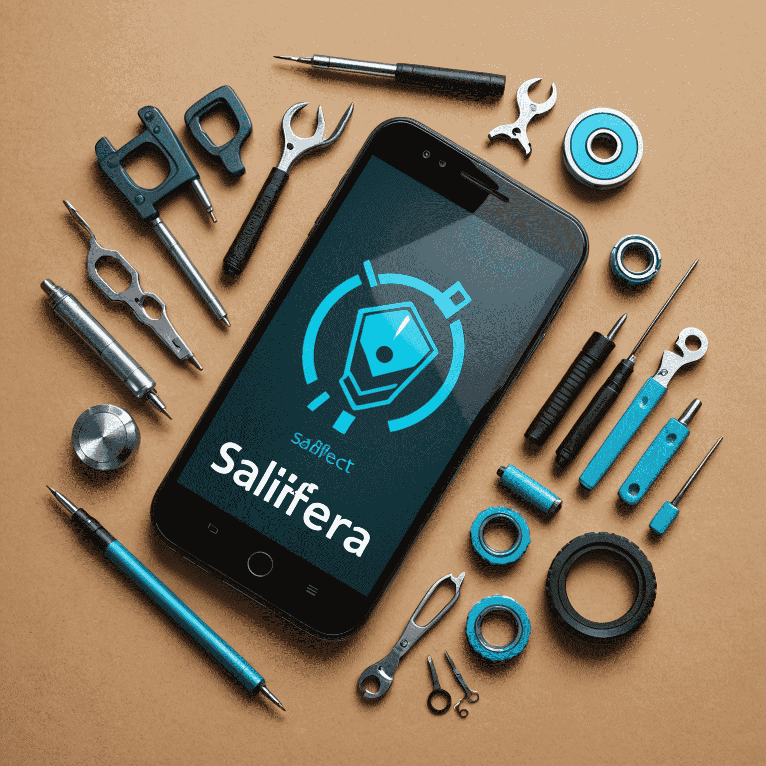 Salifnera logo - A stylized mobile phone with repair tools