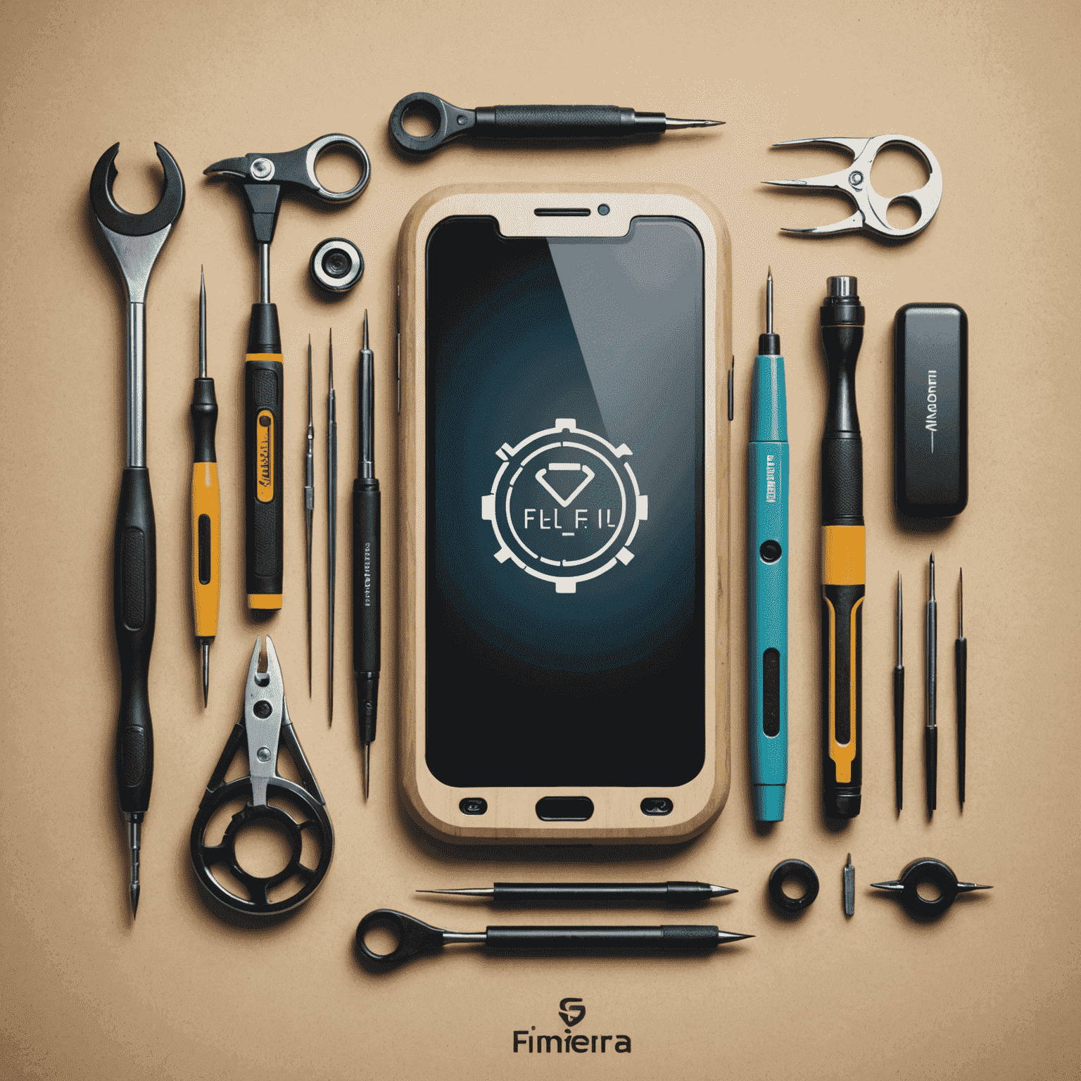 Salifnera logo - A stylized mobile phone with repair tools