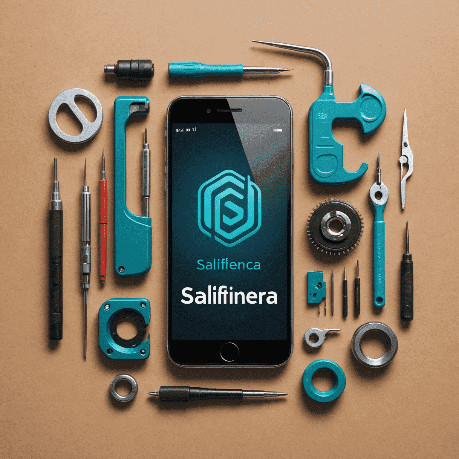 Salifnera logo - A stylized mobile phone with repair tools