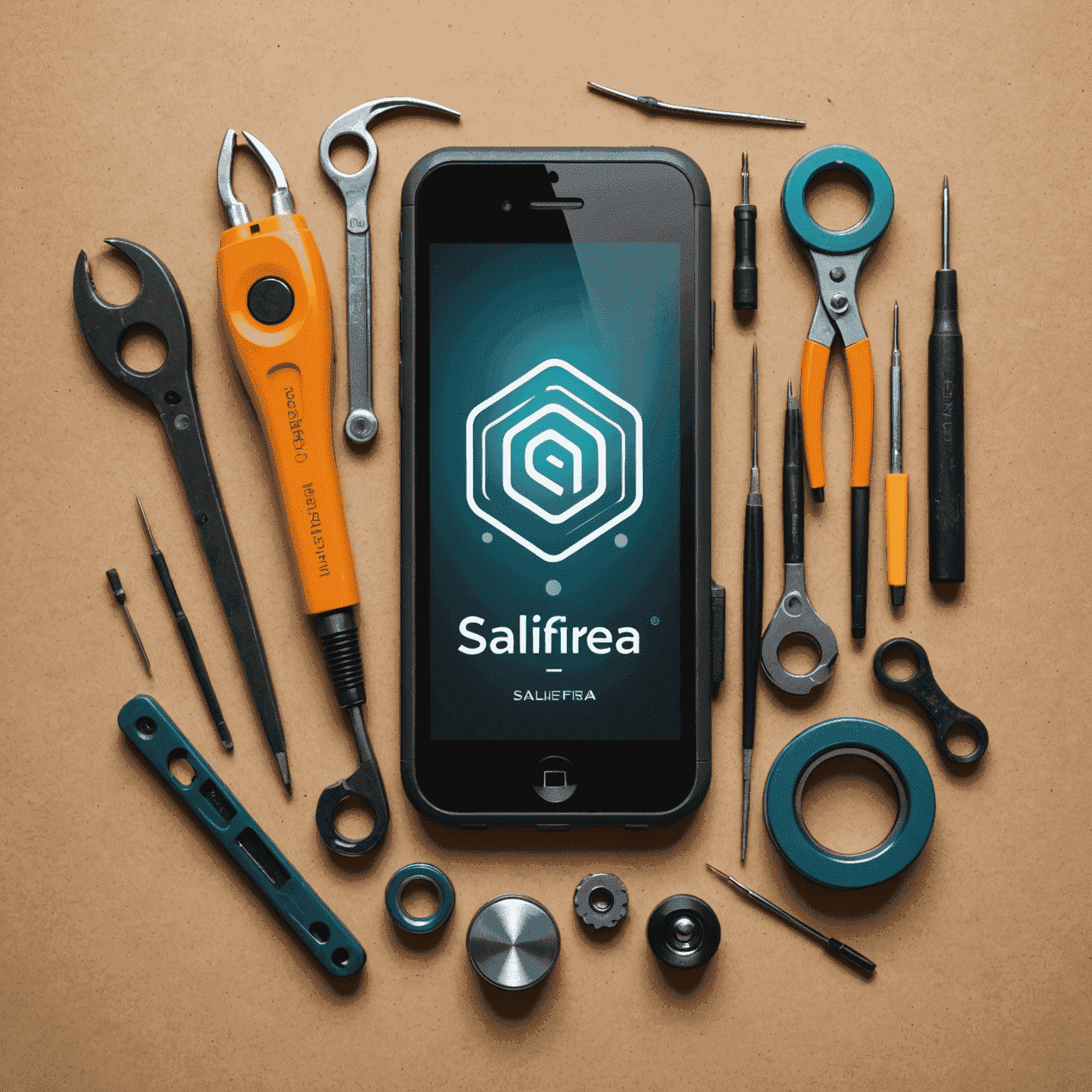 Salifnera logo - A stylized mobile phone with repair tools