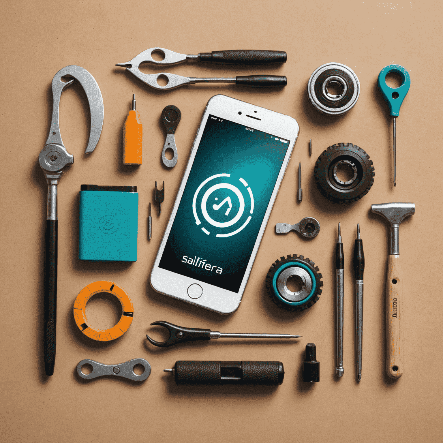 Salifnera logo - A stylized mobile phone with repair tools